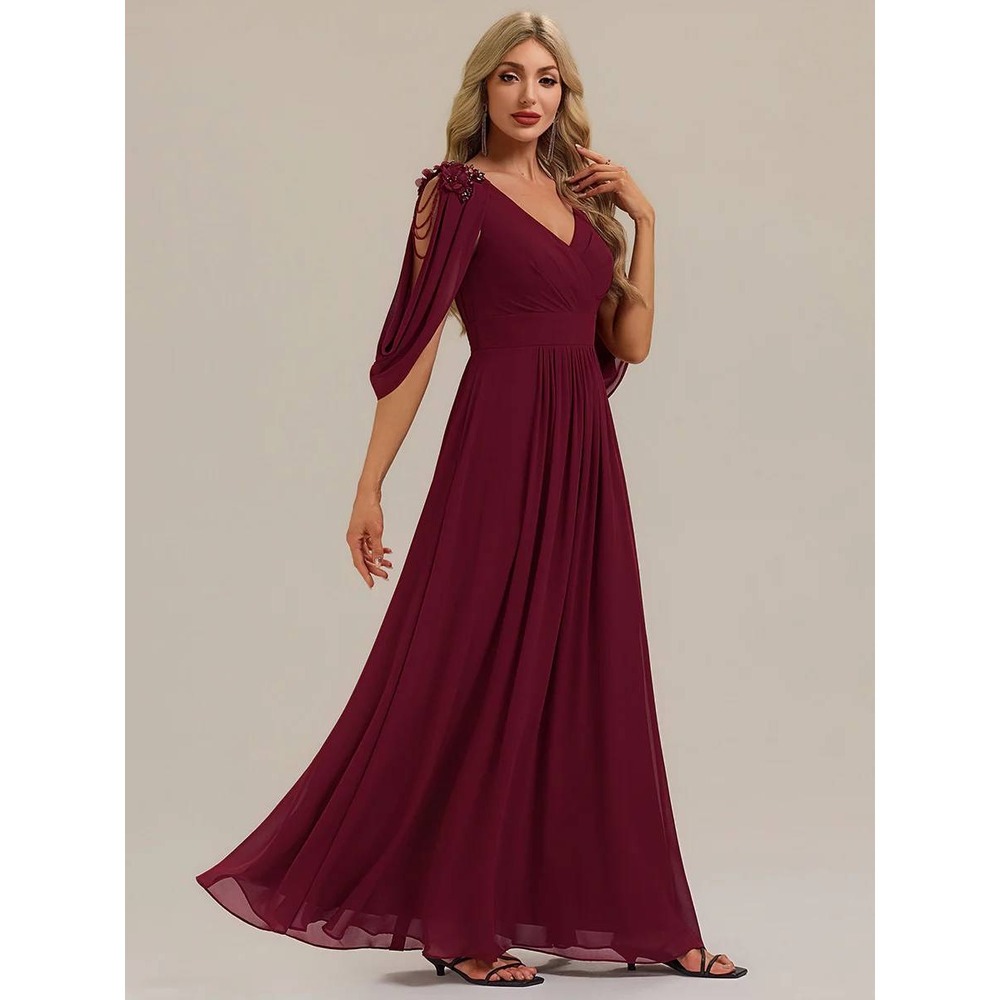 Ever Pretty Merlot A-Line Flowy Floral Beaded Chiffon Formal Dress NWT / 22